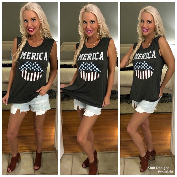 🇺🇸LAST 1! Cut Out Back Charcoal Lips 👄 Tank! - Picture 4 of 5